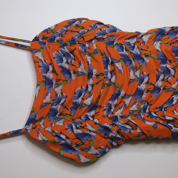 Parker Silk Floral Ruched Mini Dress Orange Purple Size 6 NWT - Picture 13 of 15